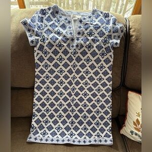 Vineyard Vines Short Sleeve Shift Dress Sz 4 Blue White Linen Blend Coastal Prep